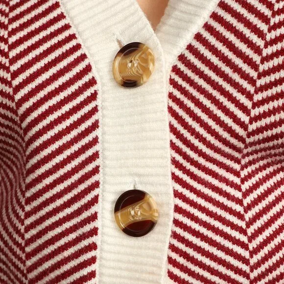 Lulus Here Comes A Holiday Red And White Striped Button-up Cardigan - Size S - Picture 3 of 4